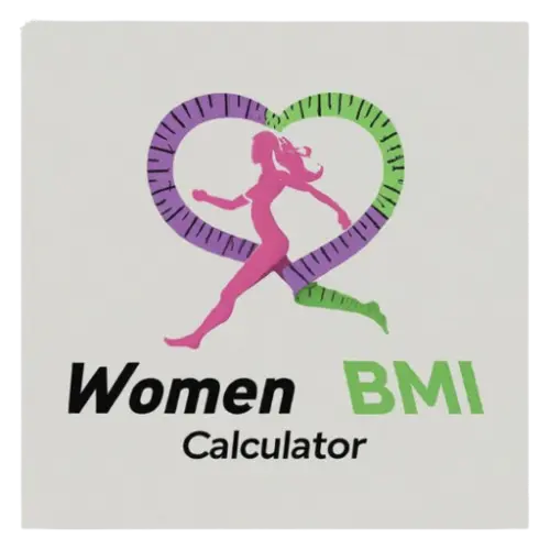 Women's BMI Calculator Logo featuring a silhouette of a woman running inside a heart-shaped measuring tape